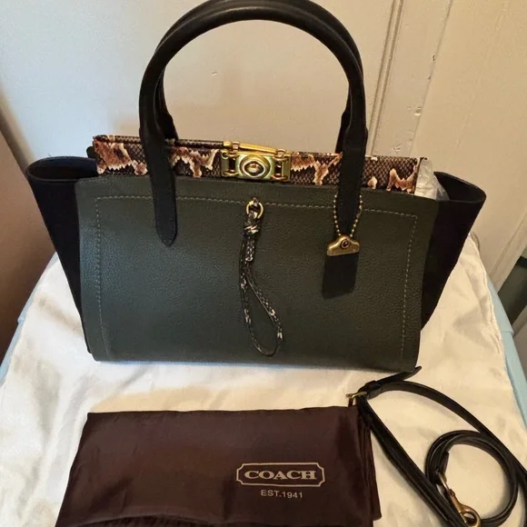 Coach 1941 Armygreen and Black Troupe Satchel carryall 35 with Snakeskin accent - Picture 6 of 14